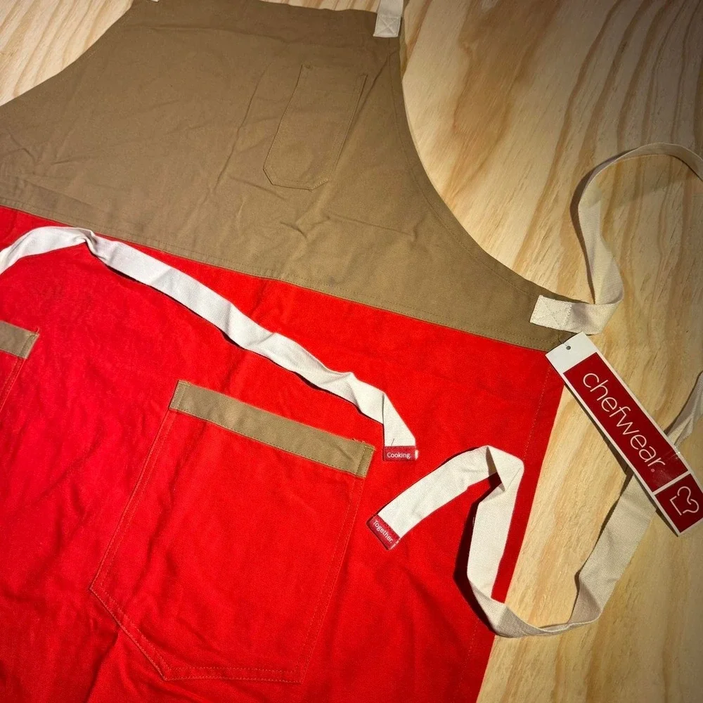 Chef apron ChefWear red and tan cotton apron with pockets